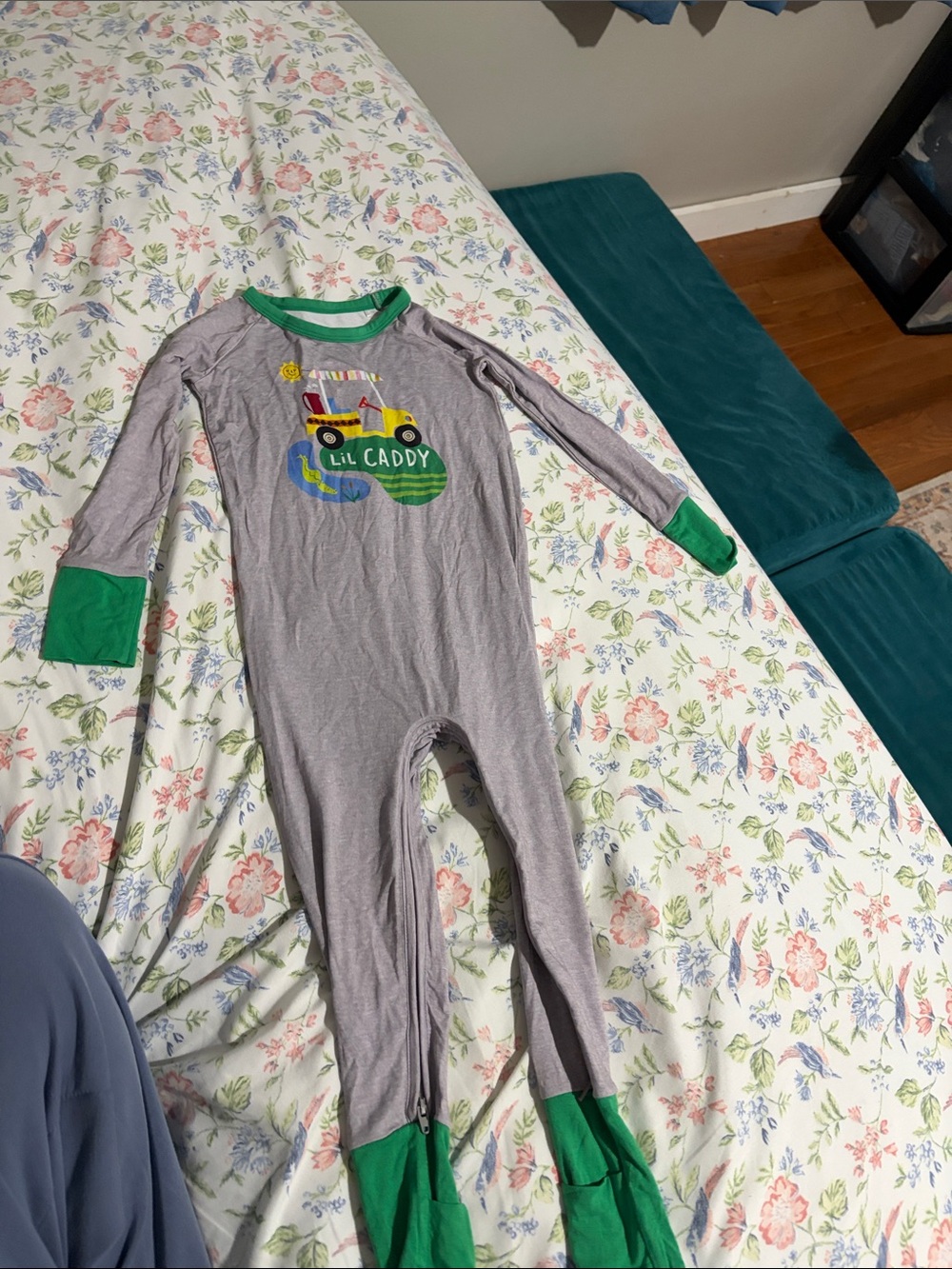 Little Sleepies Gray One-Piece Pajama with Green Trim - Lil Caddy Golf Cart